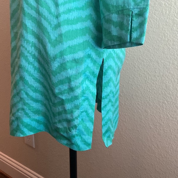 LILLY PULITZER GREEN AND BLUE CHEVRON LINEN LONG SLEEVE TUNIC COVERUP TOP - Picture 6 of 8